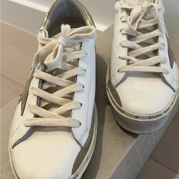 Golden Goose White and Gold Platform Sneakers - Picture 2 of 9